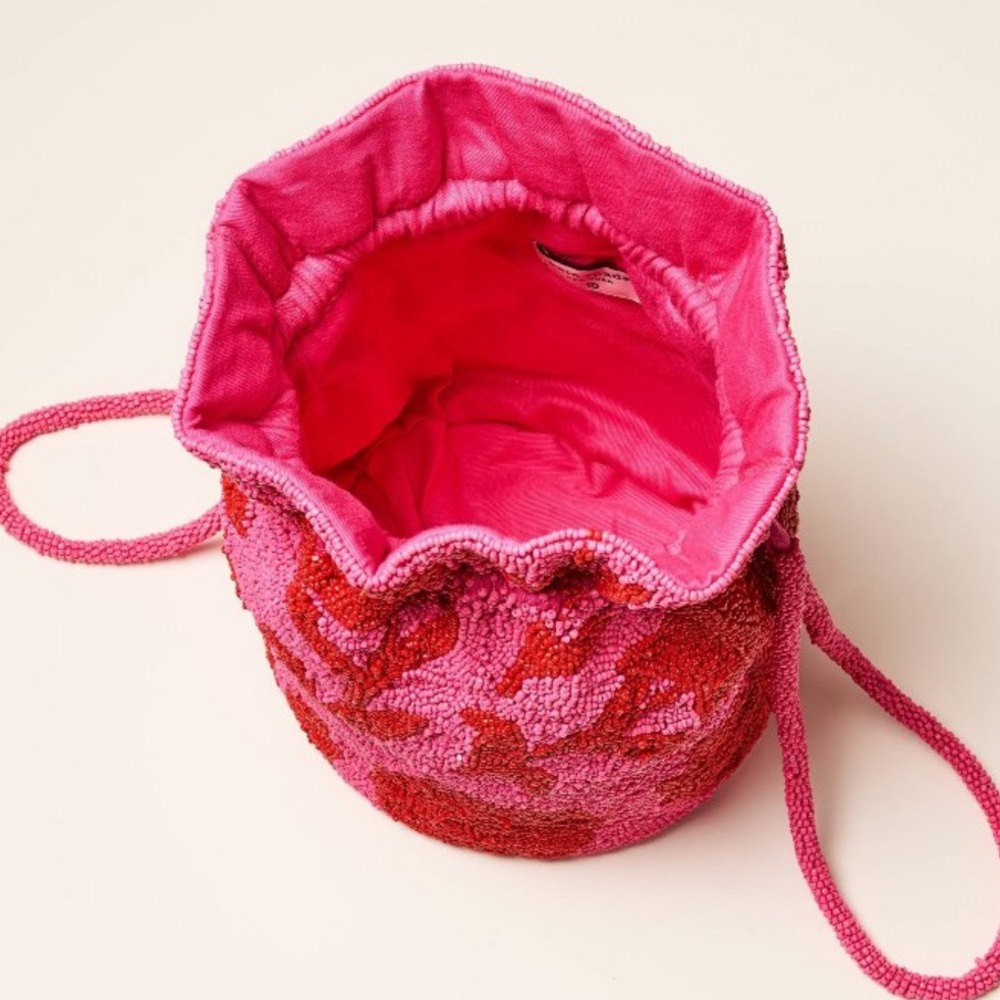 NWT • Kate Spade x Target Beaded Classic Rose Drawstring Pink Red Bucket Bag - Picture 3 of 5